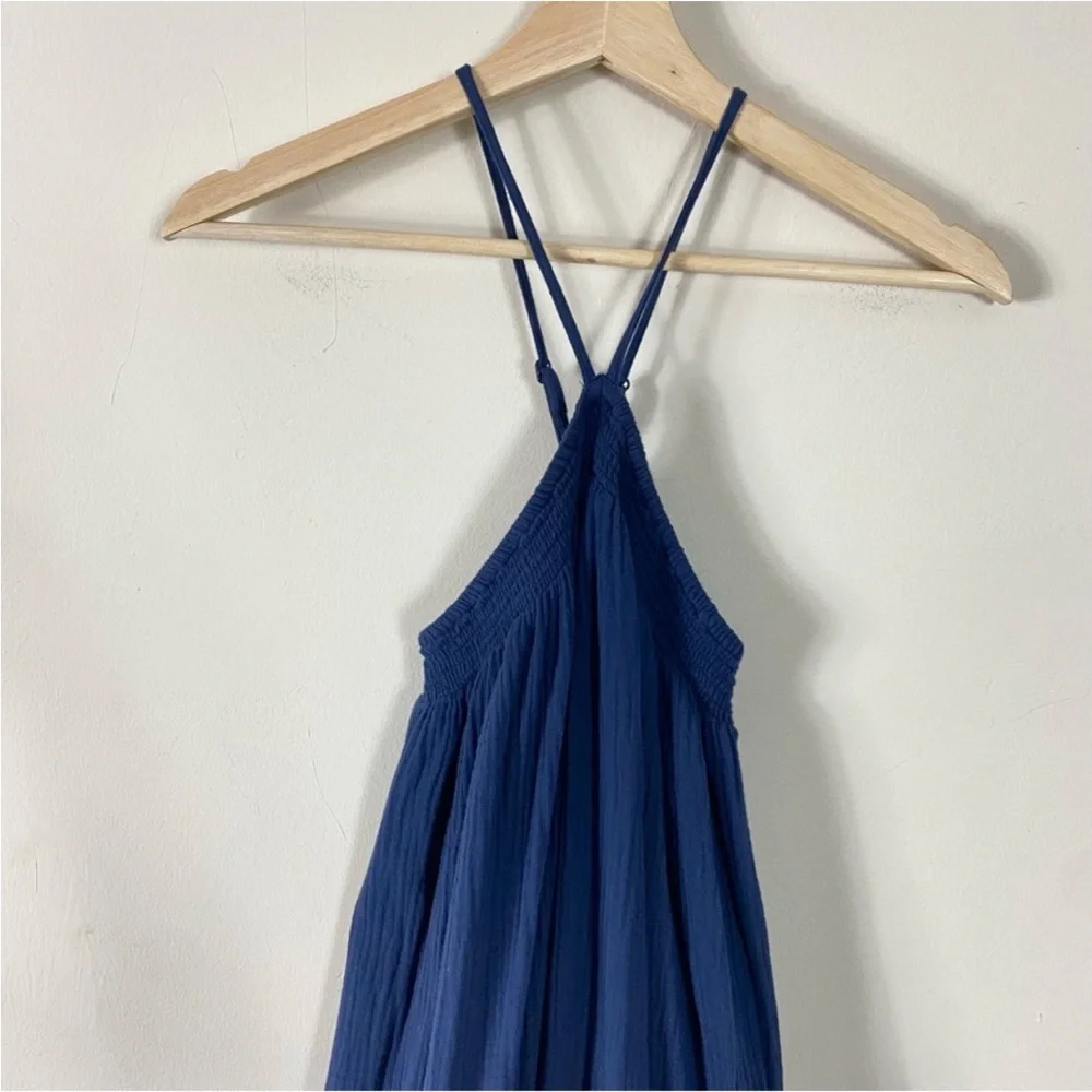 J. Crew Halter Maxi Dress In Soft Gauze Navy Blue 100% Cotton - XS